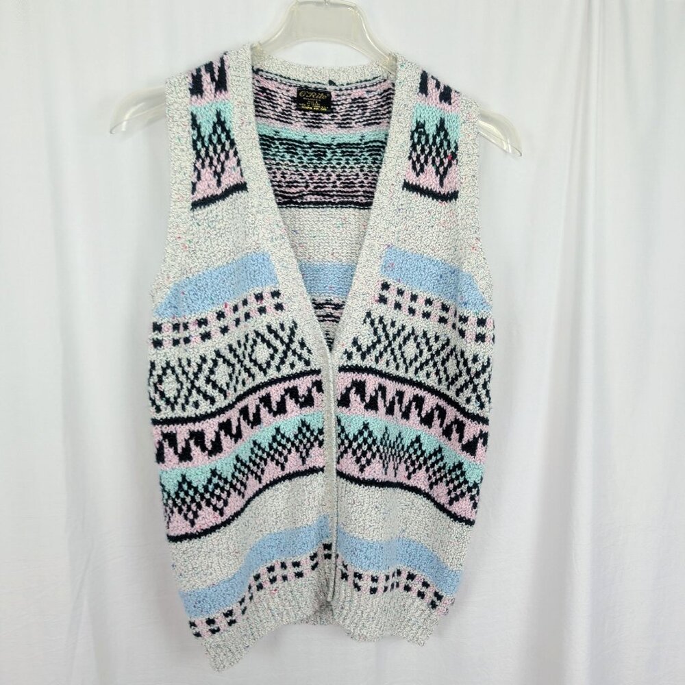 Vintage O'Rite Knit Sweater Vest Large Gray Geometric - Picture 8 of 8